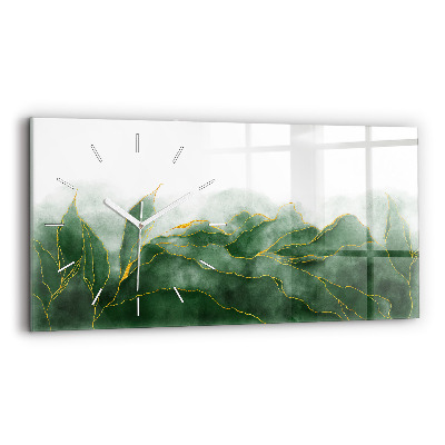 Glass wall clock rectangular Abstraction leaves