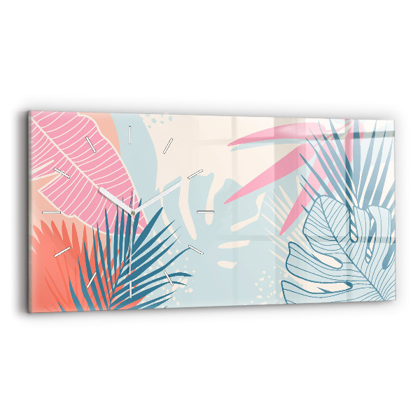Glass wall clock rectangular Pastel leaves