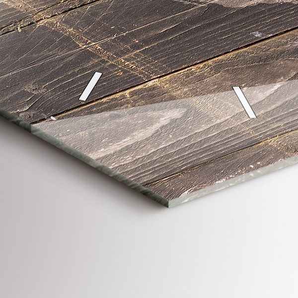 Glass wall clock rectangular World map on wood