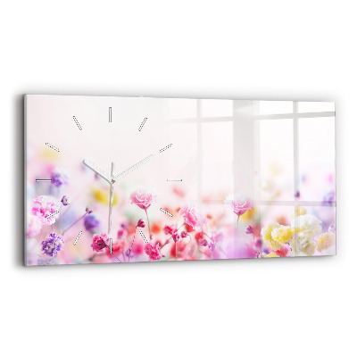 Glass wall clock rectangular Flowers in the meadow