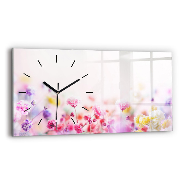Glass wall clock rectangular Flowers in the meadow