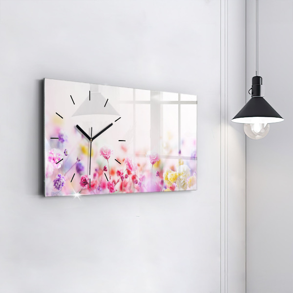 Glass wall clock rectangular Flowers in the meadow