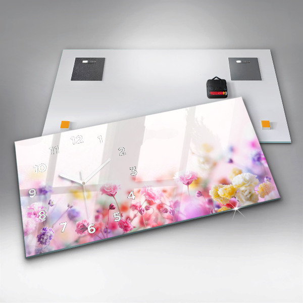 Glass wall clock rectangular Flowers in the meadow
