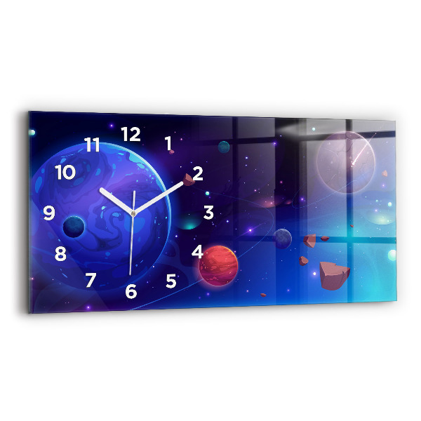 Glass wall clock rectangular Planets galaxy