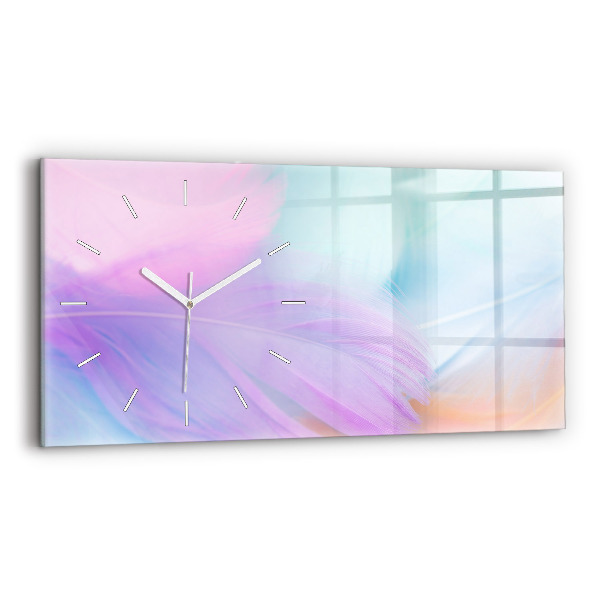 Glass wall clock rectangular Colorful feathers