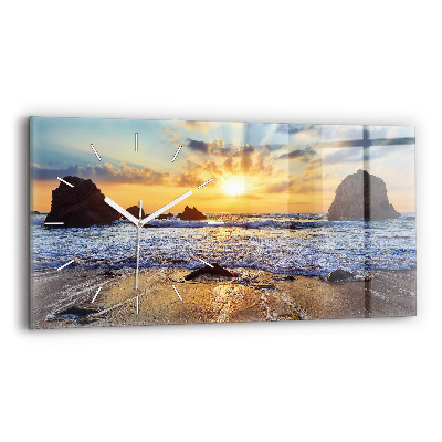 Glass wall clock rectangular Sunset on the beach