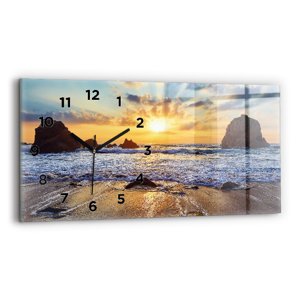 Glass wall clock rectangular Sunset on the beach