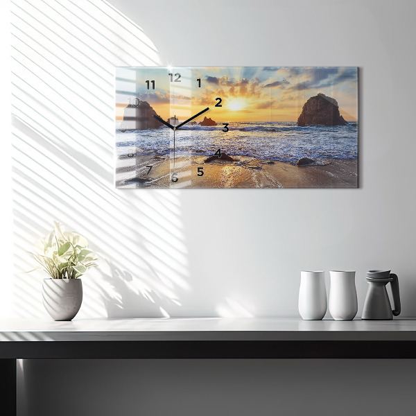 Glass wall clock rectangular Sunset on the beach