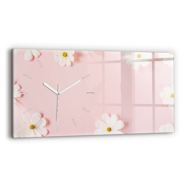 Glass wall clock rectangular Daisy flowers