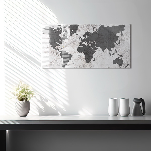 Glass wall clock rectangular World map concrete