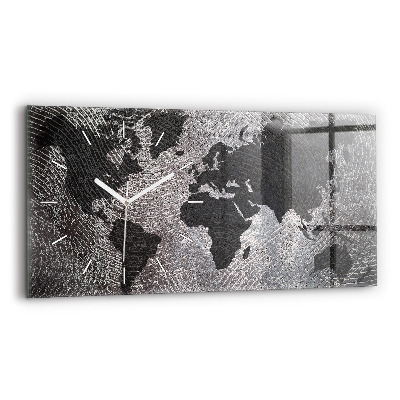 Glass wall clock rectangular World map concrete