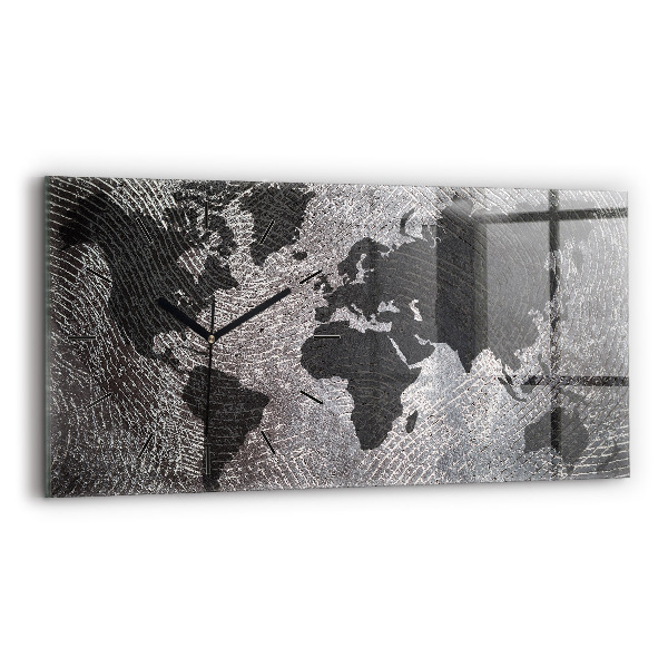 Glass wall clock rectangular World map concrete