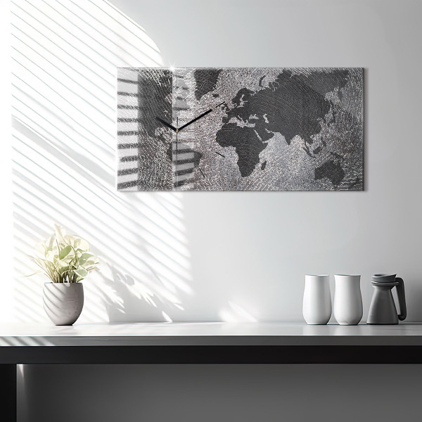 Glass wall clock rectangular World map concrete