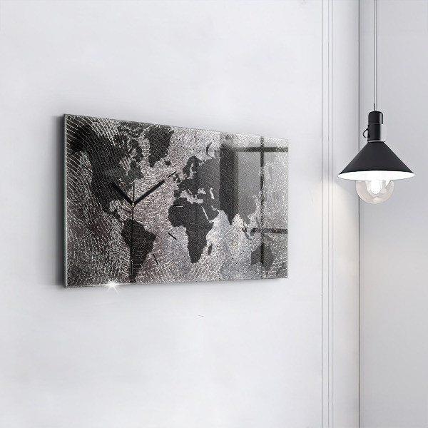 Glass wall clock rectangular World map concrete
