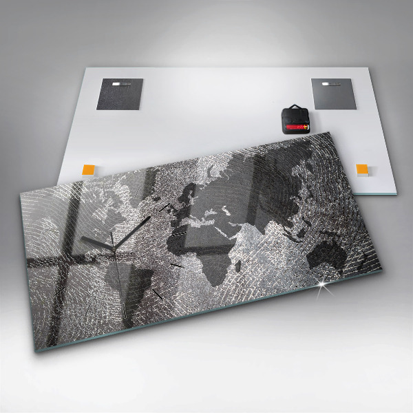 Glass wall clock rectangular World map concrete