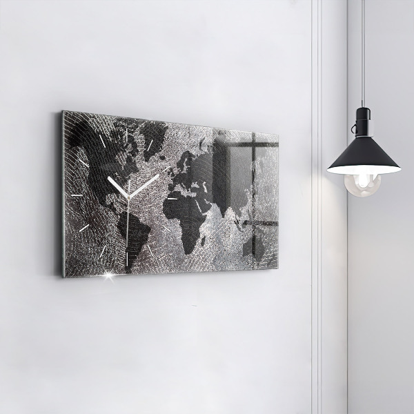 Glass wall clock rectangular World map concrete
