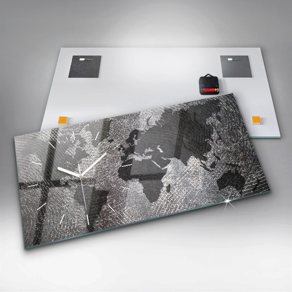 Glass wall clock rectangular World map concrete