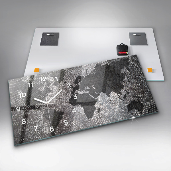 Glass wall clock rectangular World map concrete
