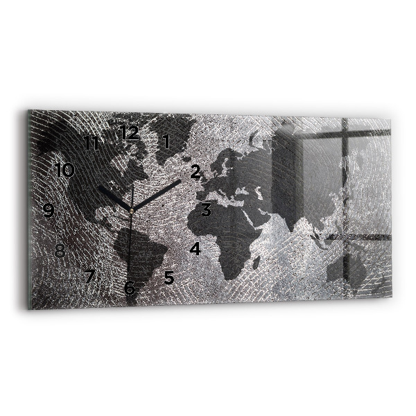 Glass wall clock rectangular World map concrete