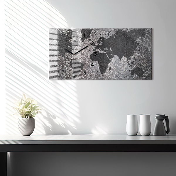 Glass wall clock rectangular World map concrete