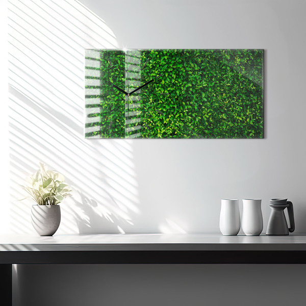 Glass wall clock rectangular Hedge leaves