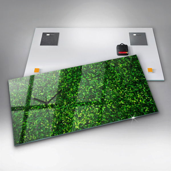 Glass wall clock rectangular Hedge leaves