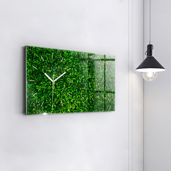 Glass wall clock rectangular Hedge leaves
