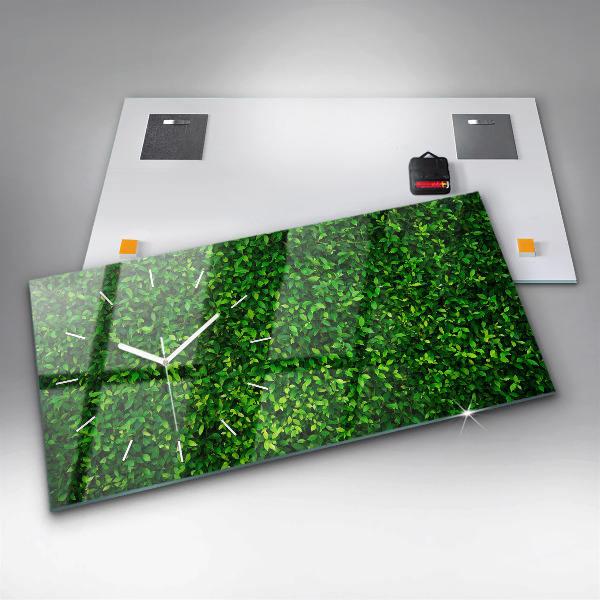 Glass wall clock rectangular Hedge leaves