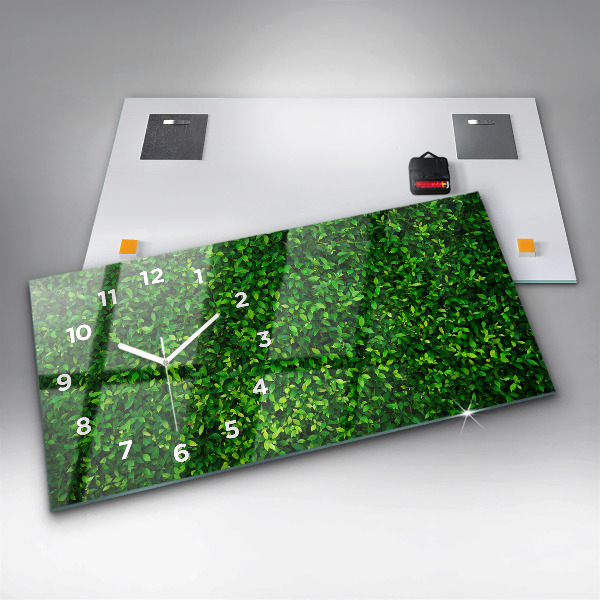 Glass wall clock rectangular Hedge leaves