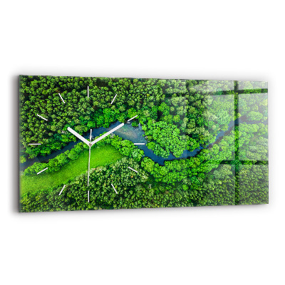 Glass wall clock rectangular River in the forest
