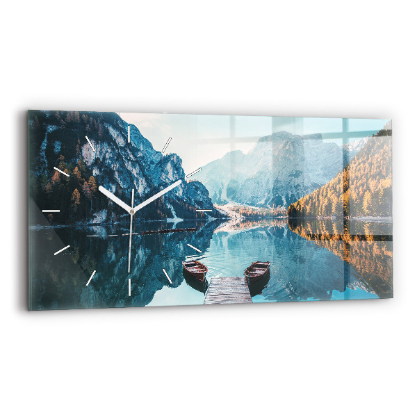 Glass wall clock rectangular Boats on the lake