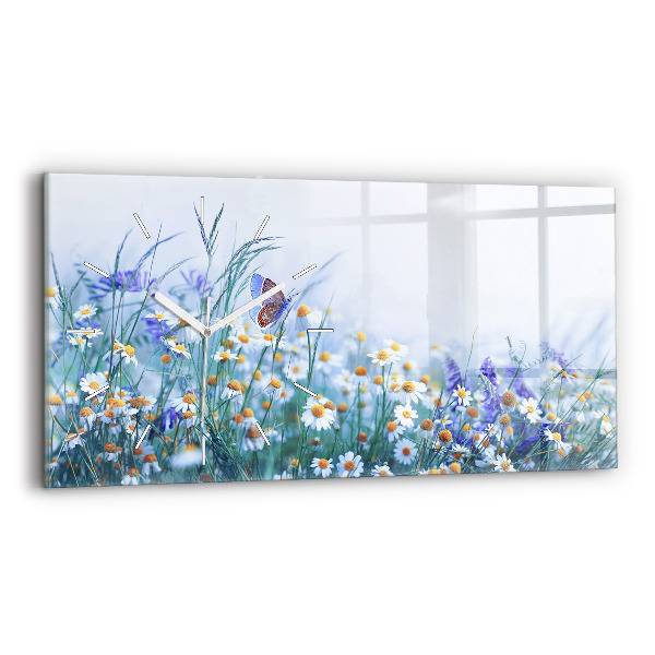 Glass wall clock rectangular Butterfly in the meadow