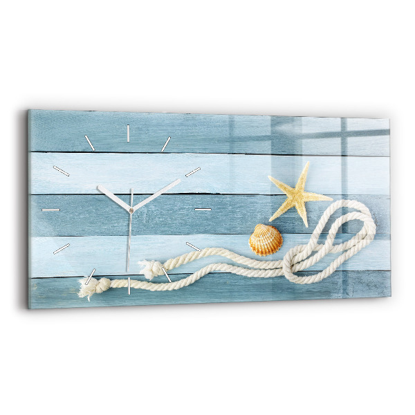 Glass wall clock rectangular Boards stripes and shell