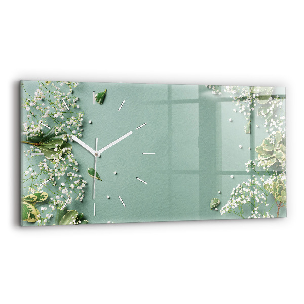 Glass wall clock rectangular Delicate flowers