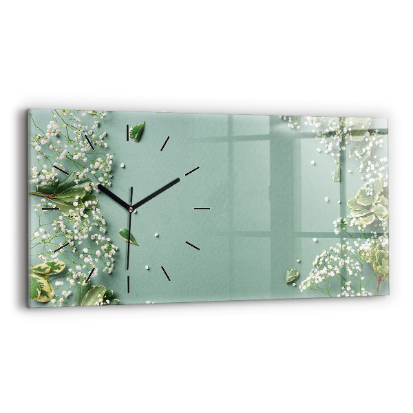 Glass wall clock rectangular Delicate flowers