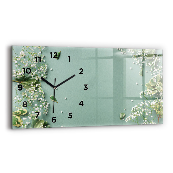 Glass wall clock rectangular Delicate flowers
