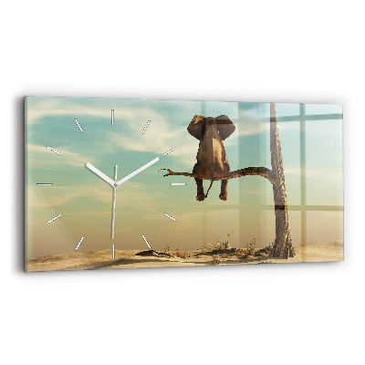 Glass wall clock rectangular Elephant on a tree