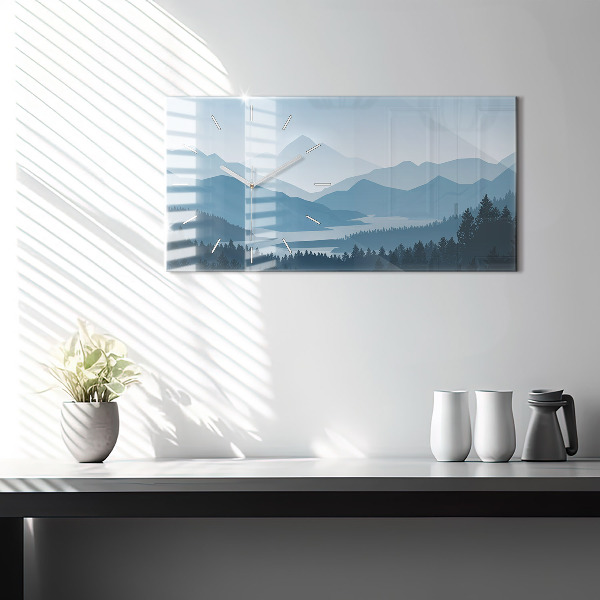 Glass wall clock rectangular Mountain Landscape