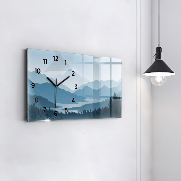 Glass wall clock rectangular Mountain Landscape