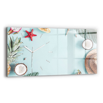 Glass wall clock rectangular Summer composition