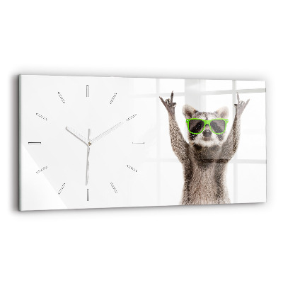Glass wall clock rectangular Raccoon with glasses