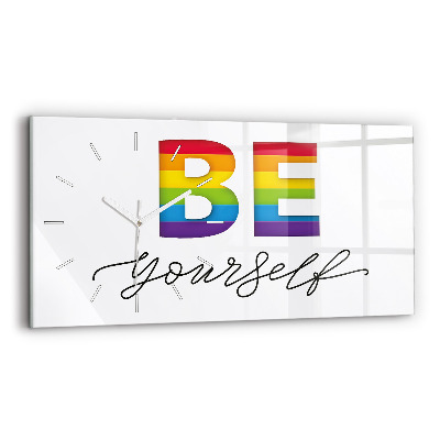Glass wall clock rectangular The inscription be yourself