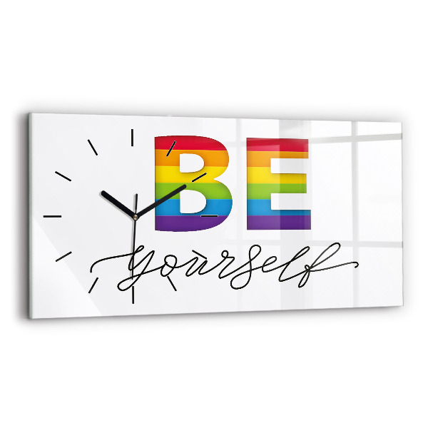 Glass wall clock rectangular The inscription be yourself