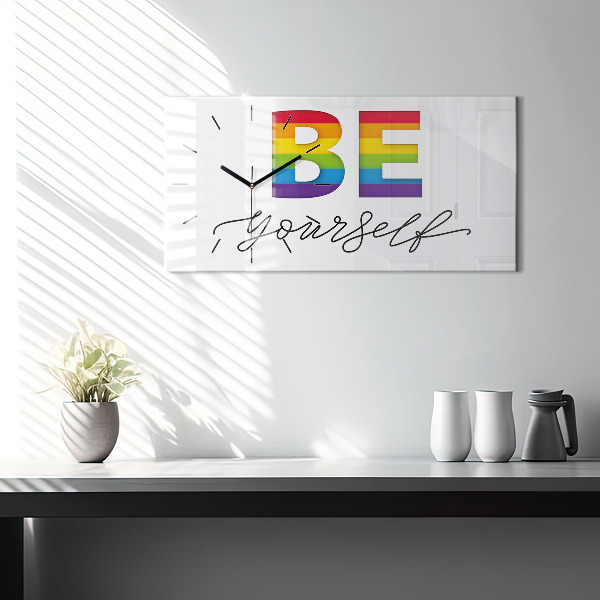 Glass wall clock rectangular The inscription be yourself