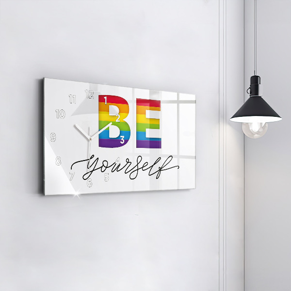 Glass wall clock rectangular The inscription be yourself