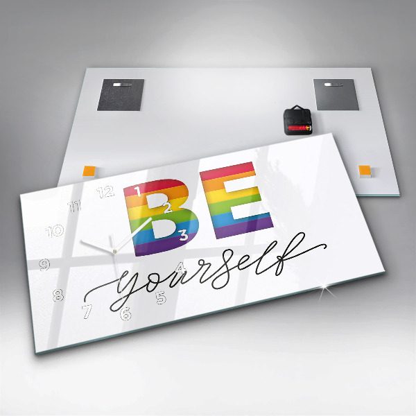 Glass wall clock rectangular The inscription be yourself