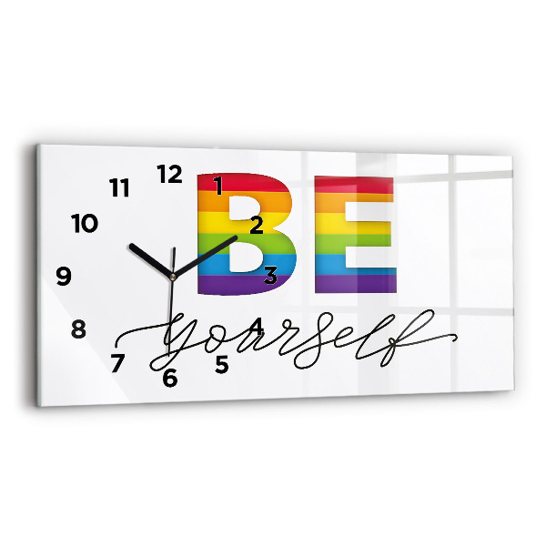 Glass wall clock rectangular The inscription be yourself