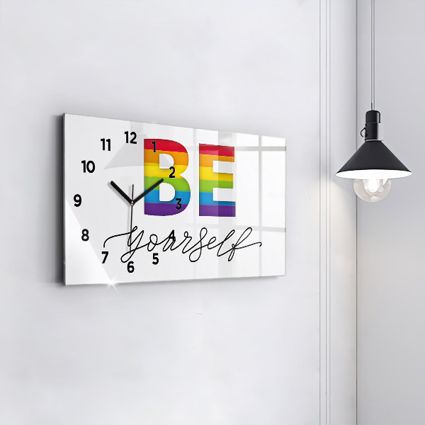 Glass wall clock rectangular The inscription be yourself