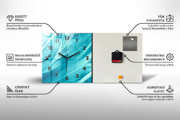 Glass wall clock rectangular World map outlines