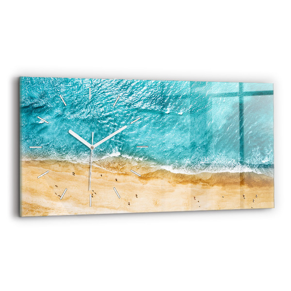 Glass wall clock rectangular sea beach people